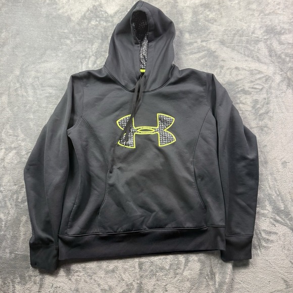 Under Armour Tops - Cold Gear Under Armor Hoodie Semi-Fitted Unisex Adults Sz XL Black & Yellow Logo